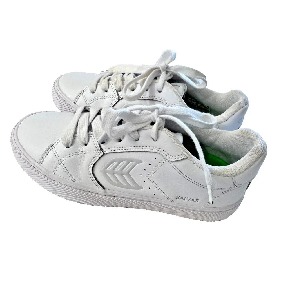 Salvas White Premium Leather Ice Logo Leather Low Top Sneakers US 7 Casual Shoes